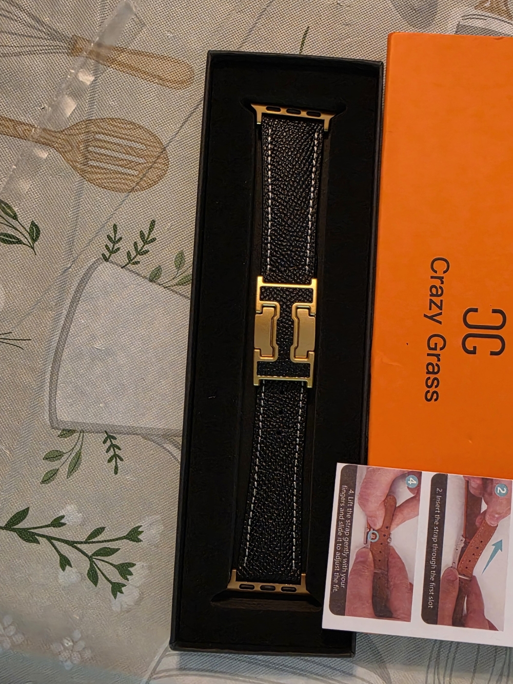 Black Leather Watch Strap with Gold H-Clasp